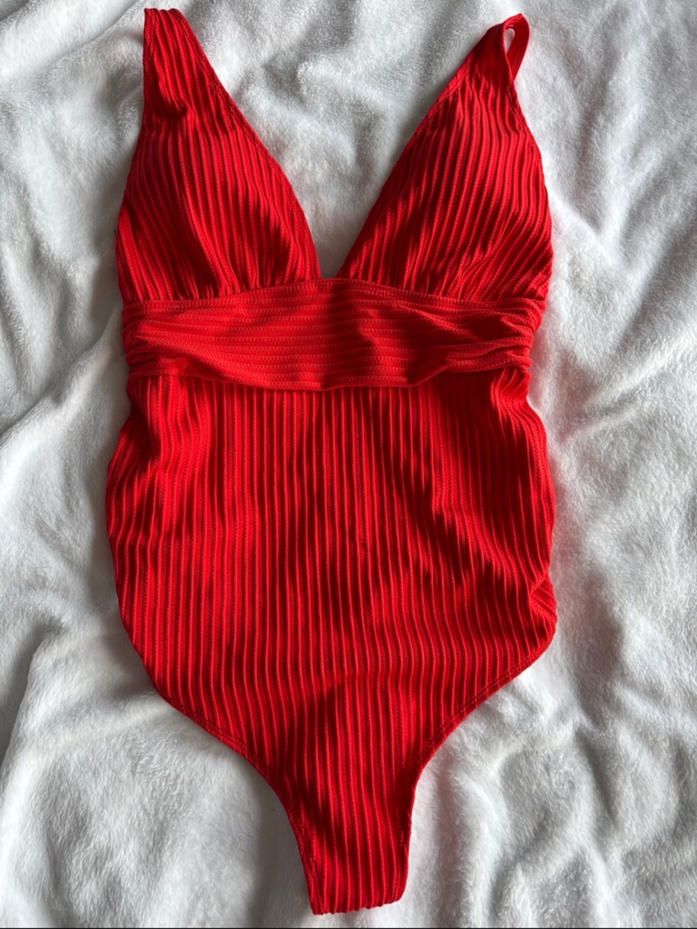 Red Ribbed One-Piece Swimsuit - Maternity